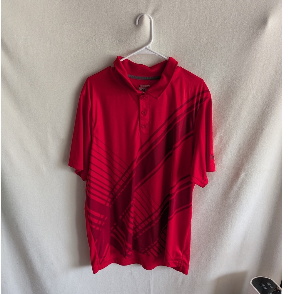 Under Armour HeatGear Fitted Polo Shirt Mens XXL Red Graphic Stripe Golf Top